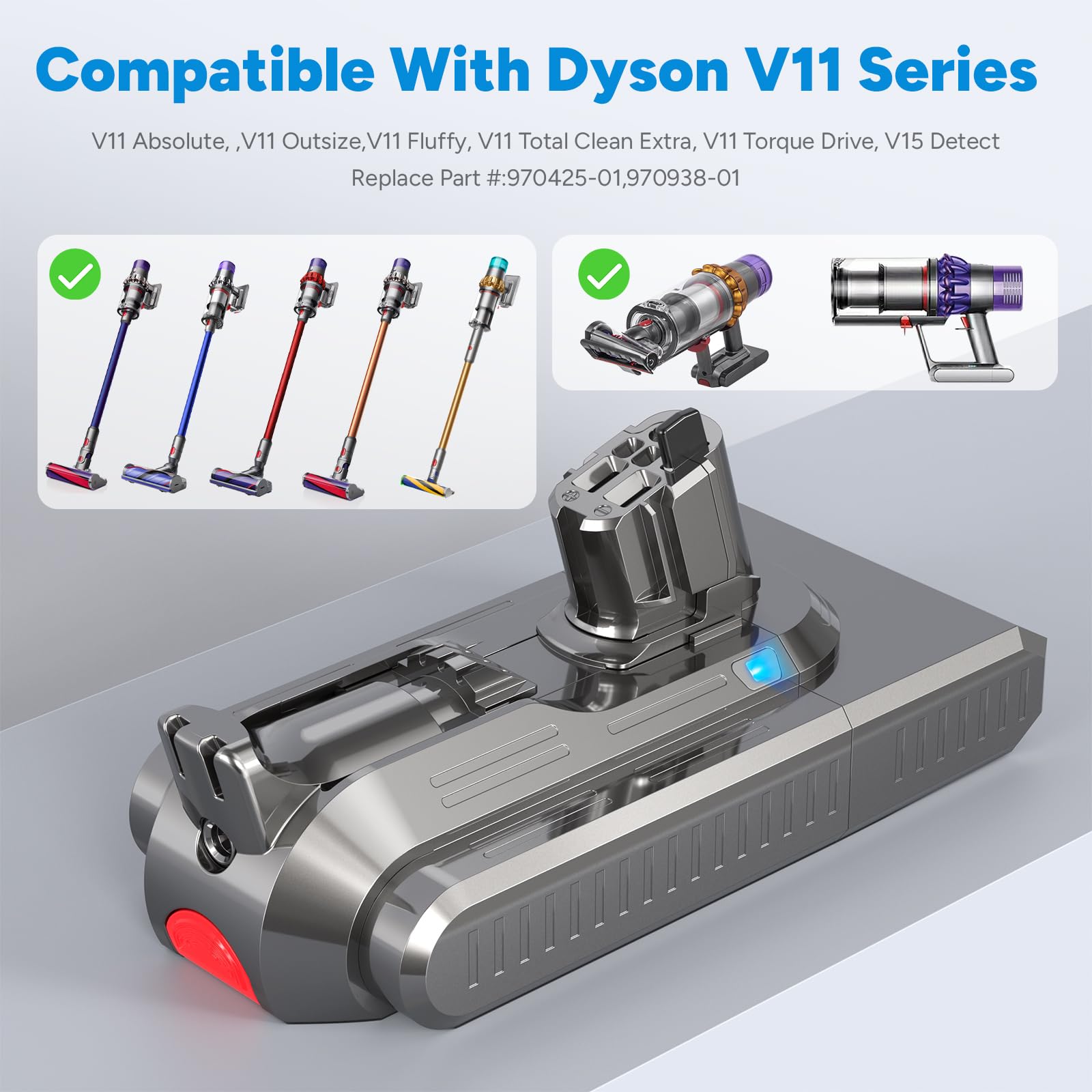 ASUNCELL SV15 3900 mAh V11 - Batería para Dyson con 2 filtros, batería de repuesto de 25,2 V para V11 Torque Drive Outsize Absolute Extra V15 Detect Absolute Extra SV16 SV22