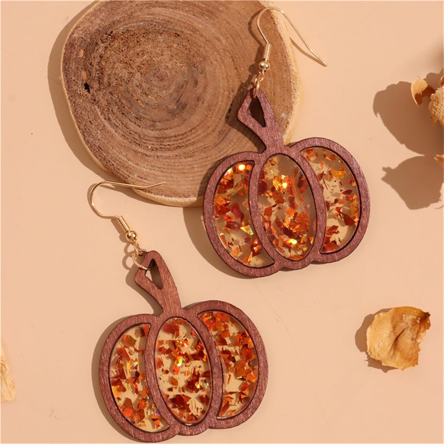 4 pairs Halloween Pumpkin Earrings Set for Women Handmade Lightweight Transparent Drip Glue Dangle Dorp Earrings Fun Wooden Handmade Thanksgiving Earrings Holiday Jewelry Gifts - Image 7