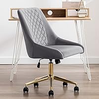 Vista 12 de Duhome - Silla de oficina en casa de terciopelo con ruedas, silla giratoria con respaldo, silla tapizada ajustable para computadora sin brazos