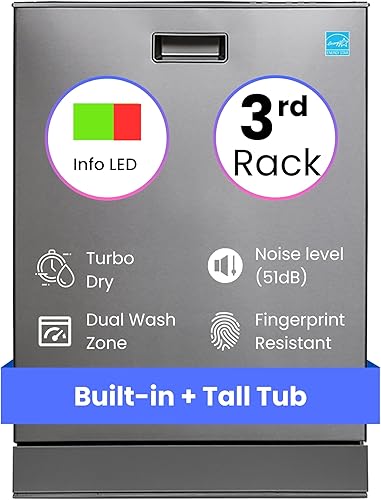 Equator 24" Lavavajillas empotrados con 3er estante 15 lugar 0.12 oz silencioso 51 dB 110V EStar con estantes de acero inoxidable resistentes a la