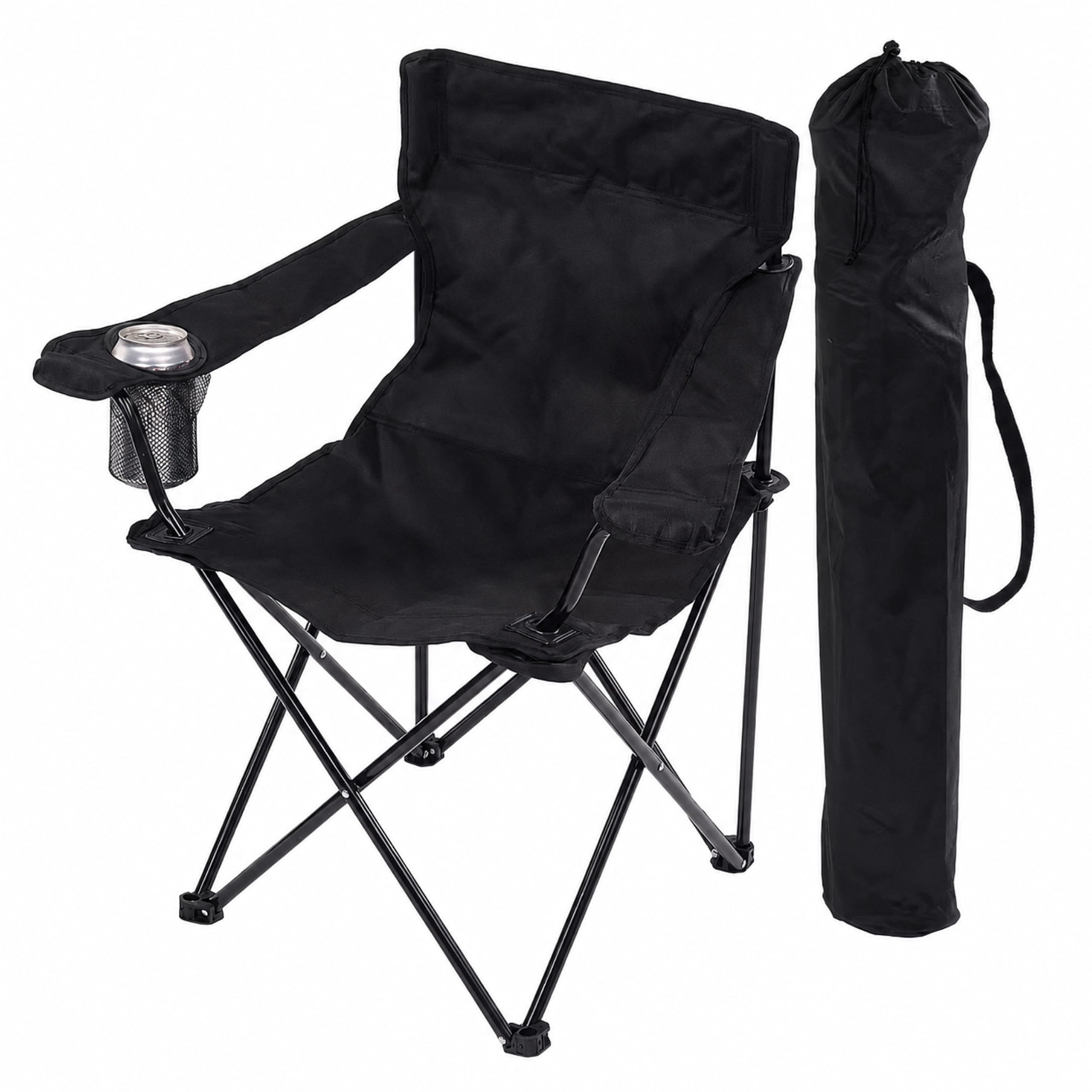 Topline Black Portable Folding Camping Chair - Lightweight with Carry Bag Folding Chair for Adults, Collapsible Anti-Slip Padded Oxford Cloth Stool for Beach, Fishing, Picnic and Hiking