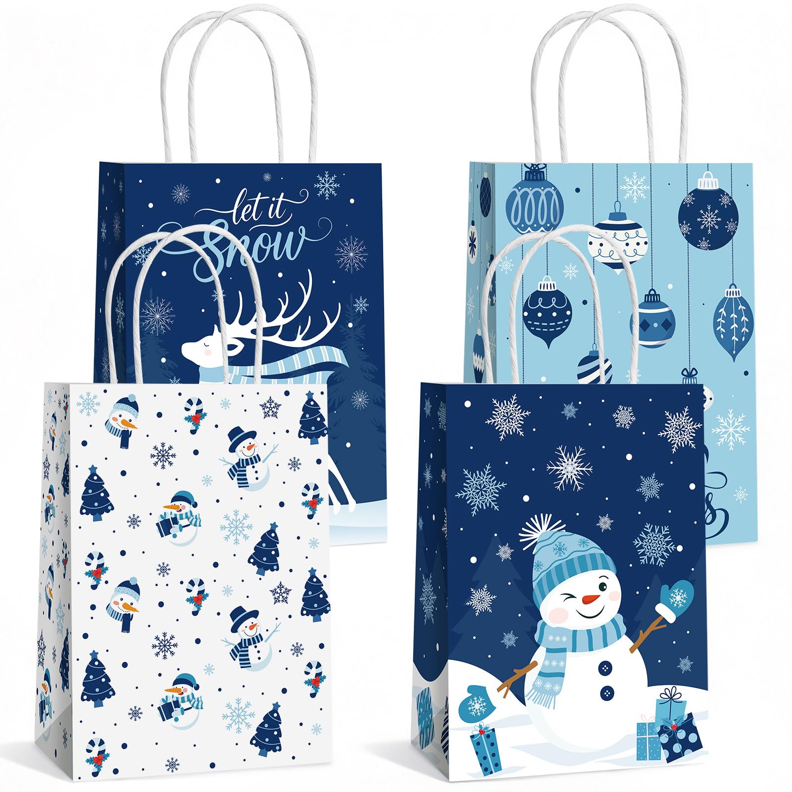 12 PCS Winter Snowflake Gift Bags, Christmas Goodie Bags Candy Paper Treat Bag with Handle Cartoons Ice Snow Snack Party Favor Bag for Kids Christmas Birthday Baby Shower Decoration Party Supplies — image 1