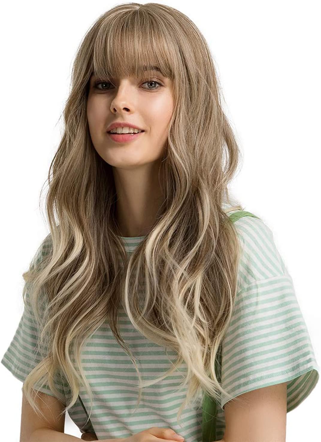 Esmee 24" Women Synthetic Wigs Long Wavy Blond with Fluffy Air Bangs Light