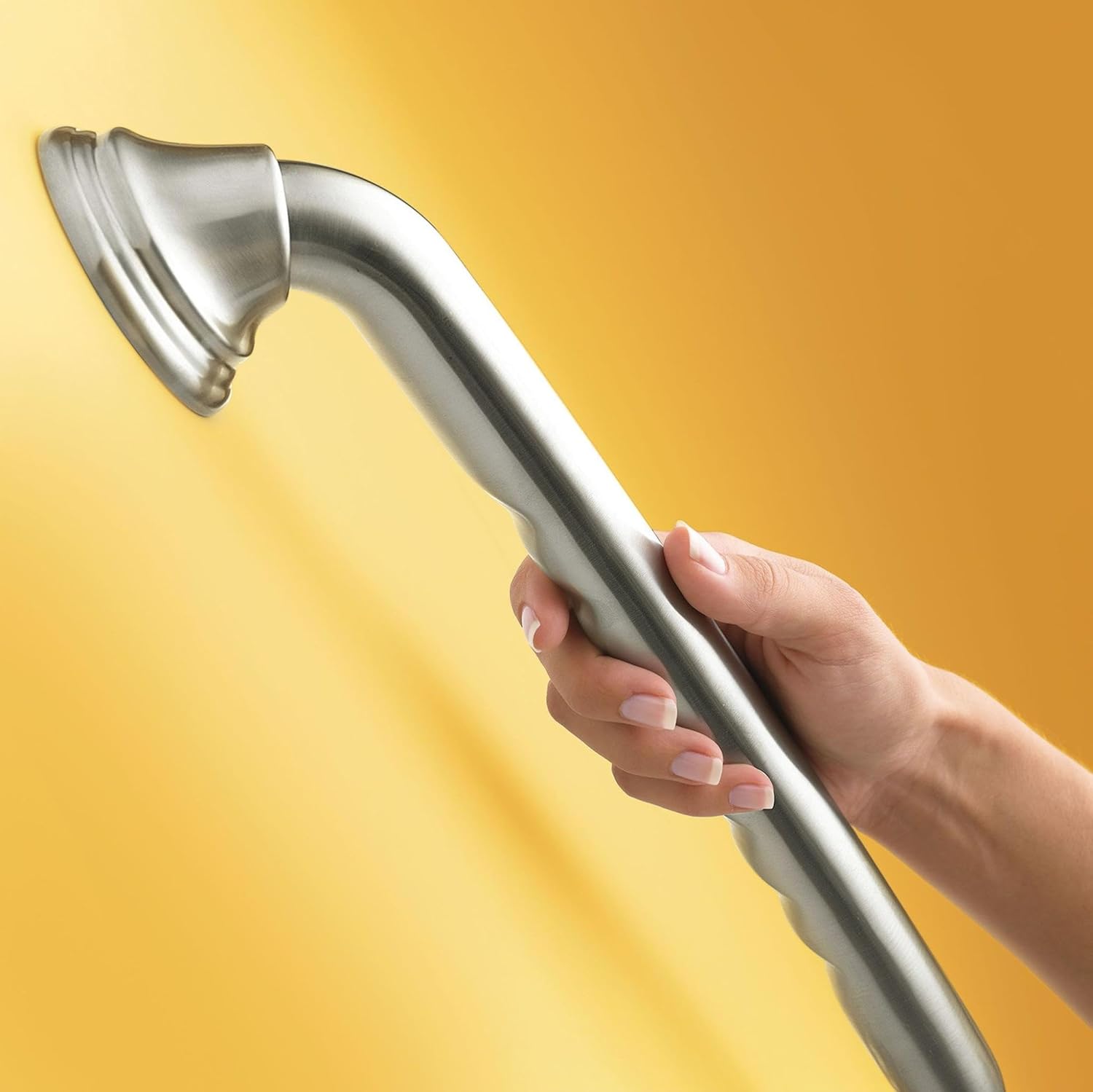Moen LR8716D3GBN Bathroom Safety 16-Inch Designer Bathroom Grab Bar with Curled Grip, Brushed Nickel