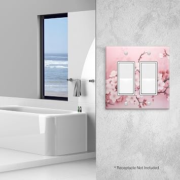 2 Gang Rocker Wall Plate Cover Beautiful Pink Cherry Blossoms Decorative Dual Outlet Covers Light Switch Covers Electrical Faceplate for Bedroom Kitchen Home