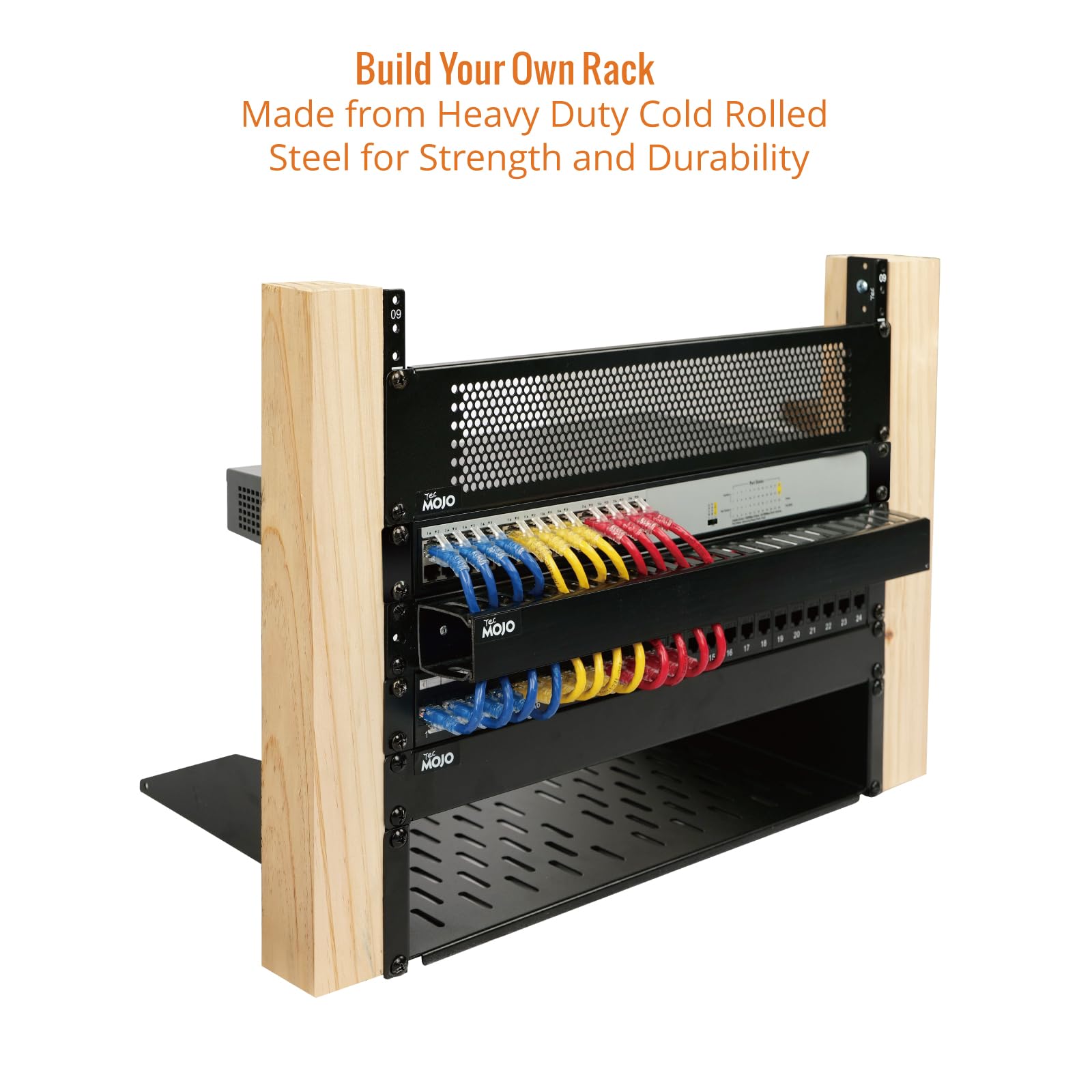 Tecmojo 2U Vertikales Rackschienen-Paar-Set, DIY-Rackschienen-Set, 12–24 Schrauben im Lieferumfang enthalten, um Ausrüstung zu montieren, 2U-20U