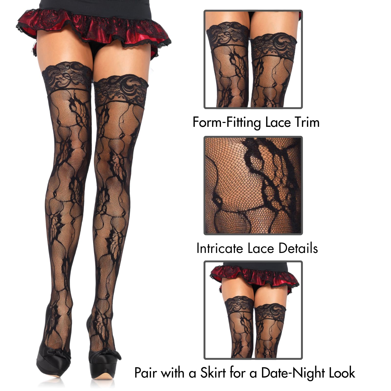 Leg Avenue Women's Hosiery Lace Thigh Highs: One Size Black