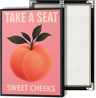 Vintage Take A Seat Sweet Cheeks Canvas Posters Funny Bathroom Orange Wall Art Peach Butt Art Canvas Prints Lovely Peach Print Painting For Bathroom Toilet Home Decor 12x16in Unframed