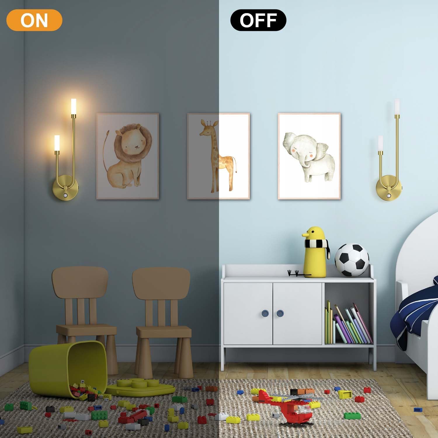 2 Pack Battery Powered Wall Sconce, Rechargeable Dimmable LED Wall Sconce for Living Room, Hallway, Bedroom, Dining Room(Gold)