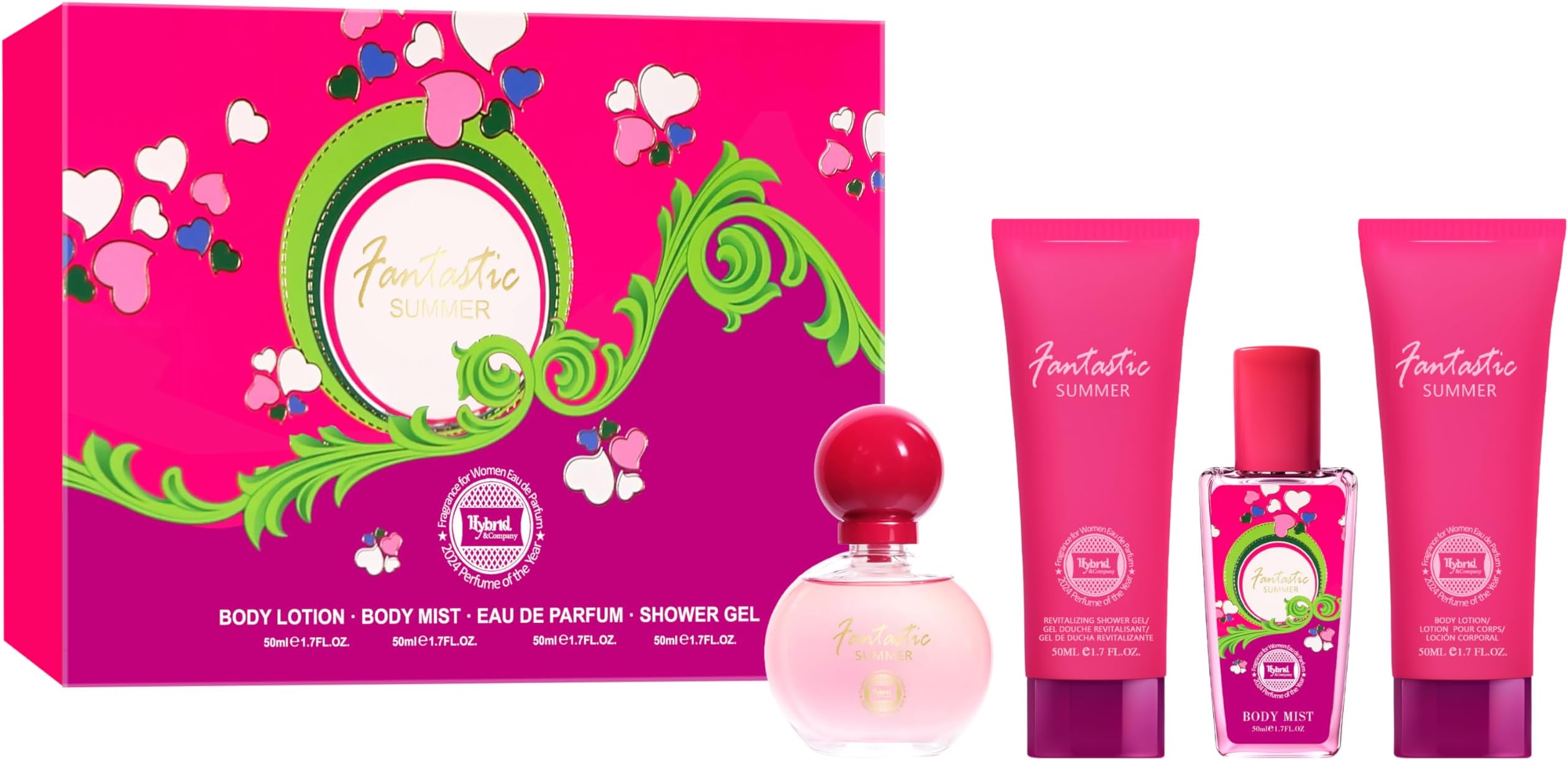 Hybrid & Company Fantastic Summer 4-Piece Gift Set for Women, 50ml Perfume, Body Lotion, Mist, Shower Gel