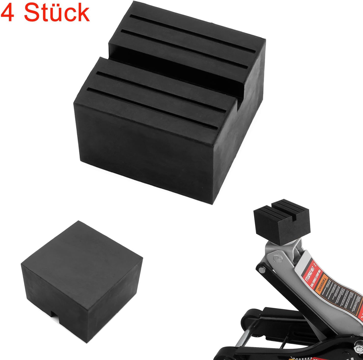 4X Jack Pad Universal Slotted Frame Rubber Car Jack Pad Block for Trolly, Vehicle Lift, Car Motorbike Workshop Tool, Protect Car from Scratches and Other Damage (75x75x50 mm)