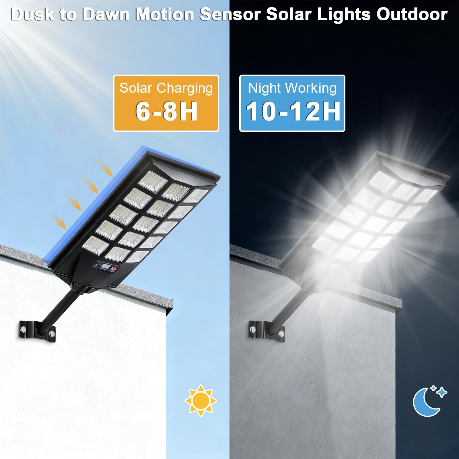 Jercoda Solar-Straßenlaternen für den Außenbereich, 6500 K LED-Flutlichter mit Bewegungsmelder, Sicherheitslichter von Dämmerung bis Morgendämmerung mit Fernbedienung, wasserdichte solarbetriebene