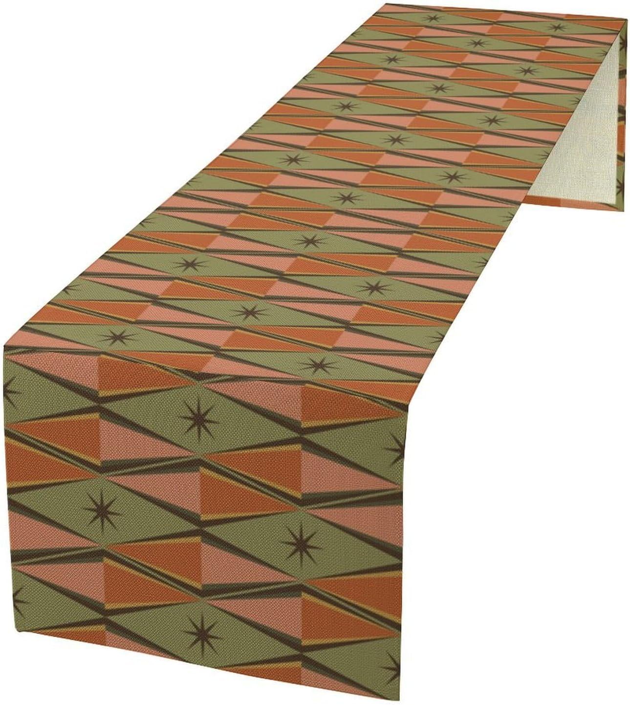 Retro Mid Century Modern Table Runner, Modern Abstract Geometric Diamond 1950S 60S Print Kitchen Dinning Table Runner for Indoor Outdoor Home Wedding Party Holiday Decor, 13x36 Inch