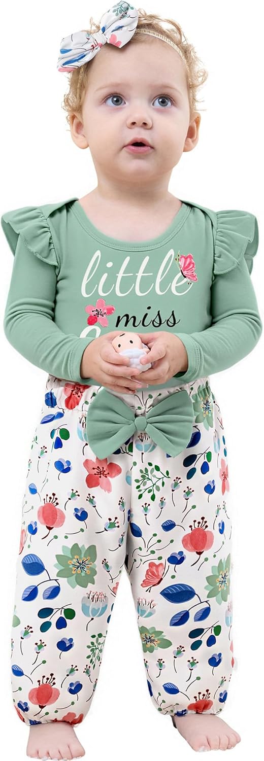 Baby Girl Clothes Newborn Infant Cotton Ruffle Romper+ Floral Pants + Headband Sets Fall Winter Outfits - Image 7
