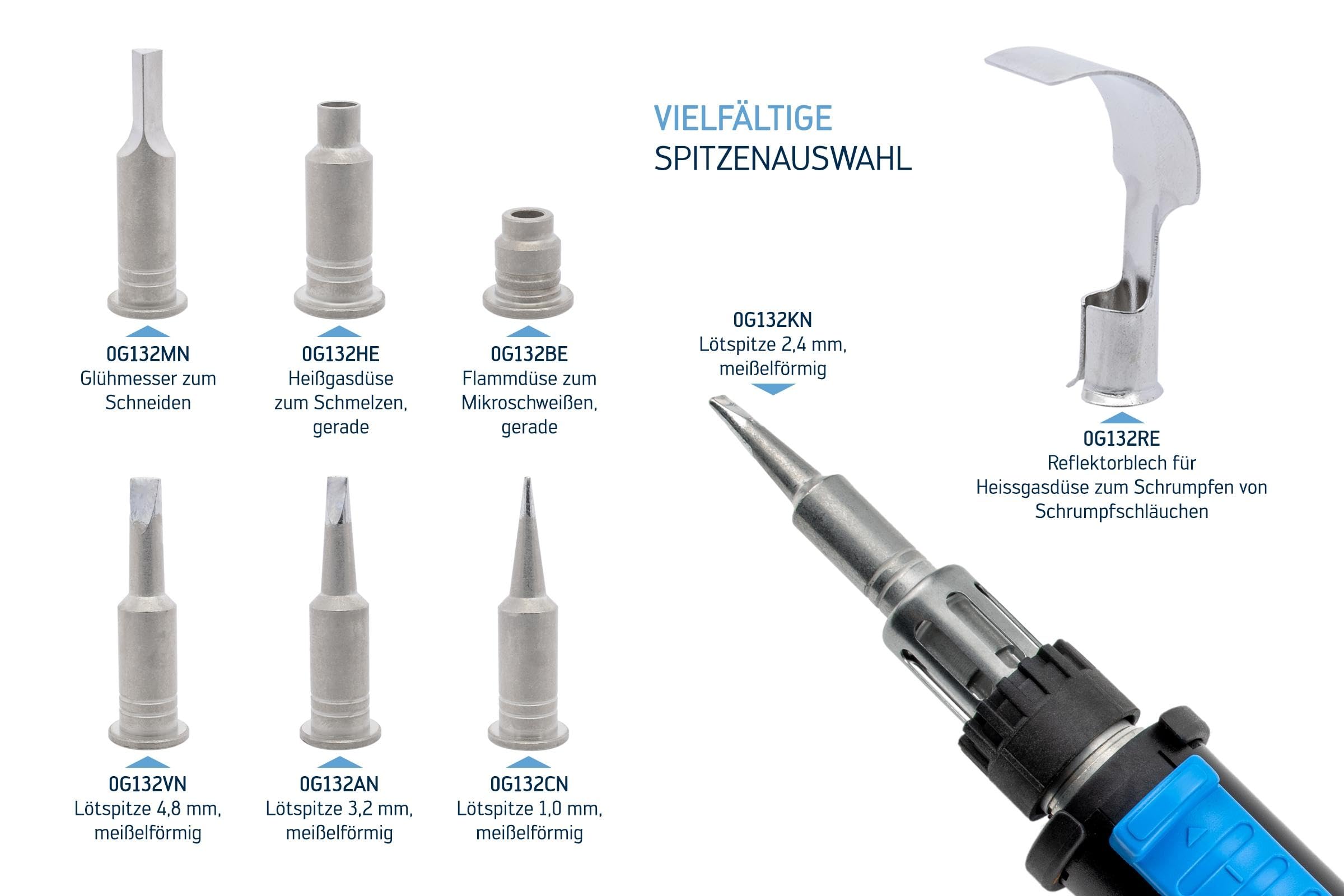ERSA Independent 130 PROFI-Set Gaslötkolben 130W Temperatur bis 580 °C inkl. 4 Lötspitzen 2 Düsen 1300 °C Glühmesser Transportbox Ablagebügel - mobile Lötkolben Power
