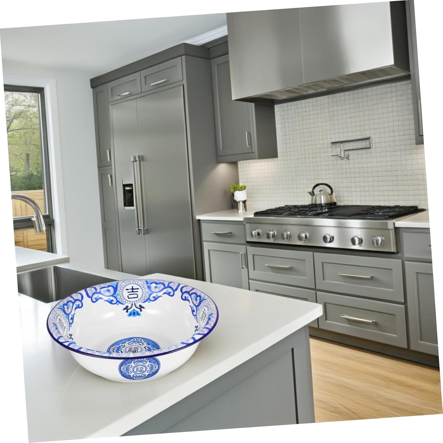 Uonlytech Large Enamel Mixing Bowl Vintage Enamelware Basin for Kitchen Lucky Basin for Washing Vegetables Kneading Dough Soup Serving Multi Use Home Essential