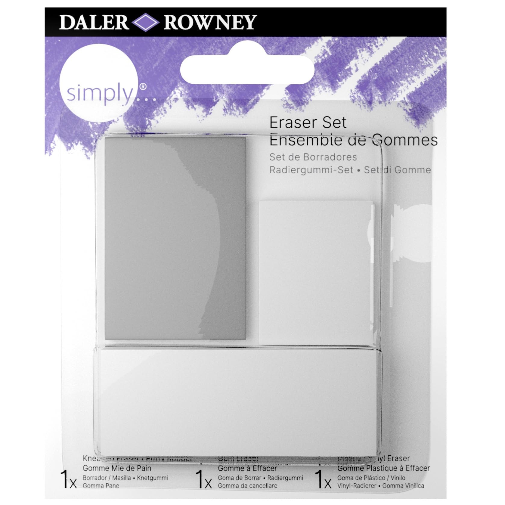 Daler-Rowney Simply Erasers, White, Off White, Grey, Set, 3pcs