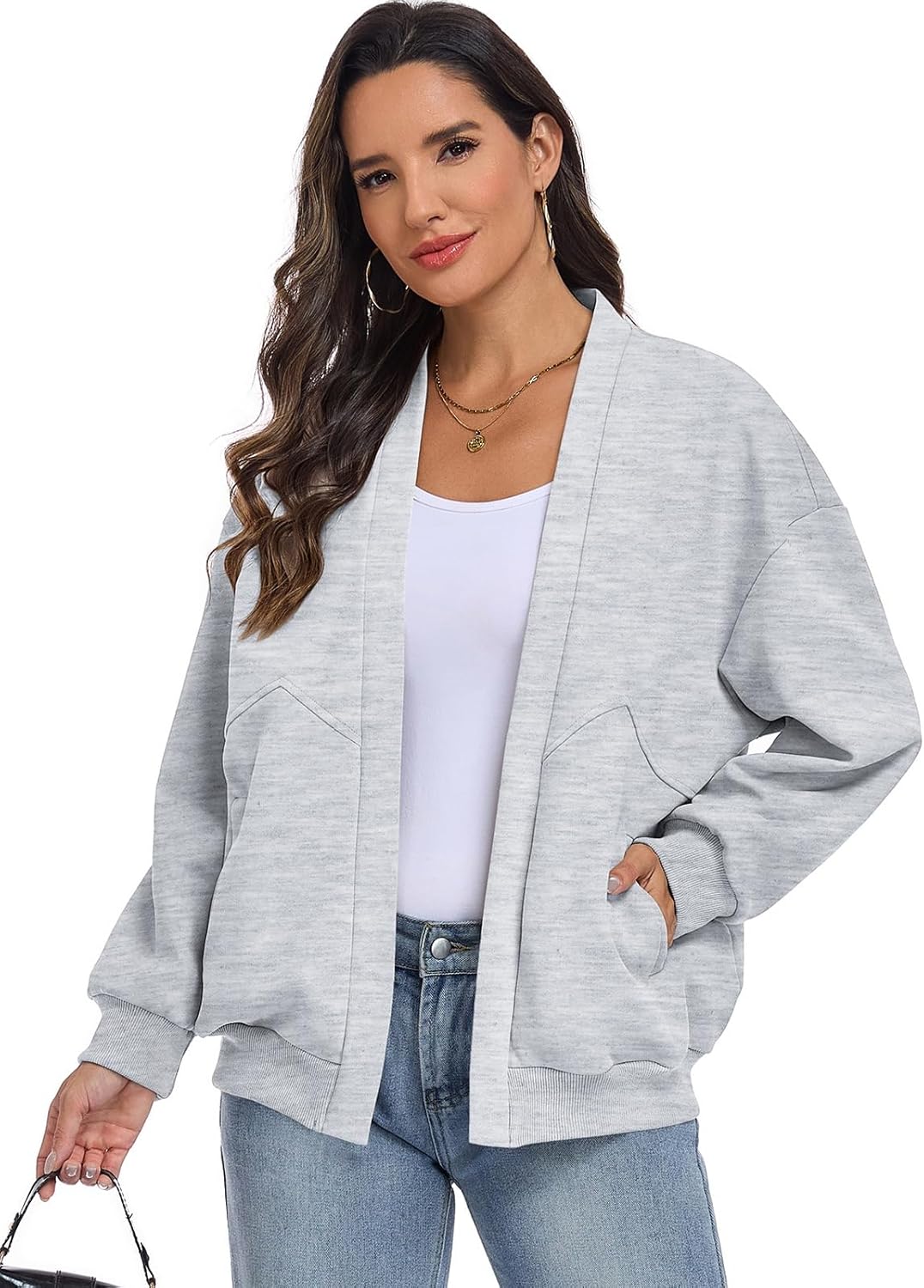 Women's Oversized Cardigan Loose Lightweight Open Front Sweatshirt Casual Long Sleeve Athletic Jackets