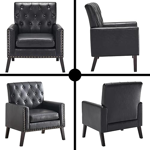 Miniatura 7 de Silla decorativa moderna de mediados de siglo, silla de oficina de piel sintética negra para recepción, silla de club de cuero marrón para sala de