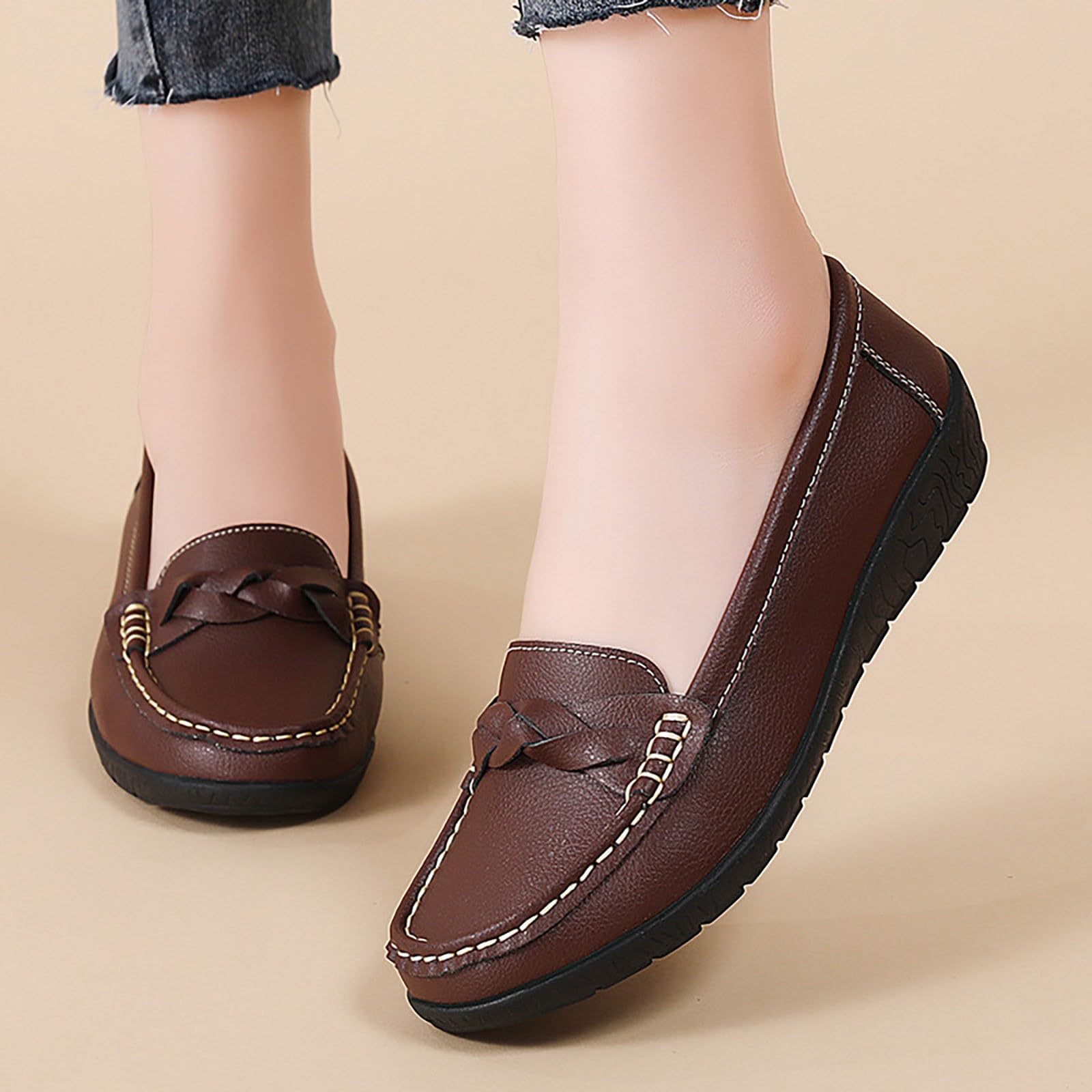 Mocassini da donna in pelle, ortopedici da donna, comode, scarpe da passeggio, classiche, con zeppa, antiscivolo, per il tempo libero, leggere, eleganti