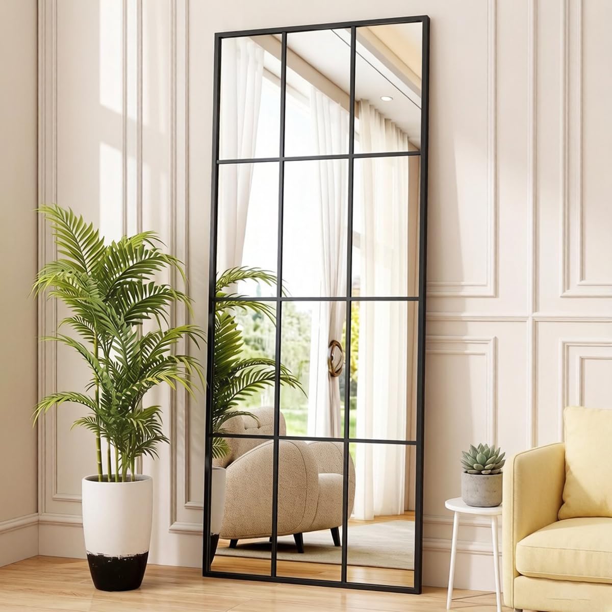 M&Catree Quadratischer Ganzkörperspiegel Standspiegel zum Stehen mit Aluminiumrahmen Spiegel Ganzkörper für Schlafzimmer - Schwarz, 175x63cm | 69" L x 25" W