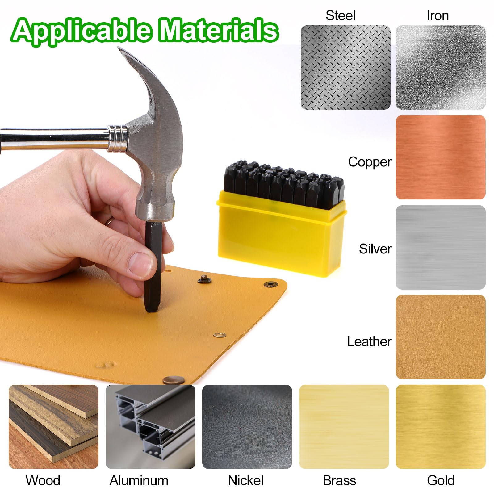 QUARKZMAN 36pz Metallo Stampaggio Kit 5/16" (8mm) (AZ, 0-8,"&" Simbolo) Acciaio Lettera Pugno Premere Utensile con Foro Pugno per Stampa su Metallo, Plastica, Legno, Pelle, Nero