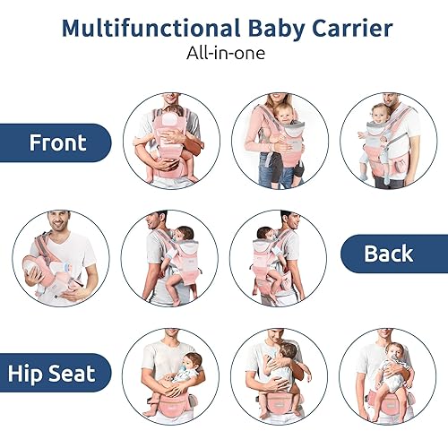 Miniatura 6 de Portabebés con asiento de cadera, ergonómico en posición M 6 en 1, portabebés para recién nacidos a niños pequeños, soporte para la cabeza y malla
