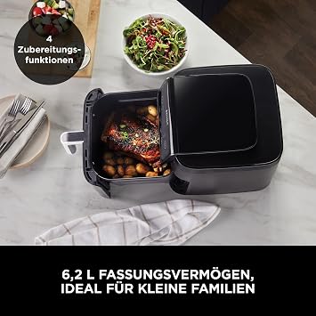 Ninja Hot Air Fryer 6.2L Oil Free Large Square Drawer Roasting Hot Air Frying Drying Reheat Digital Non-Stick Dishwasher Safe Basket Black AF170EU