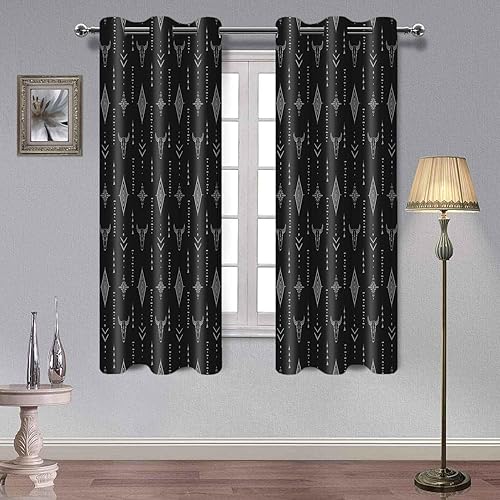 AHBEWIN CLLSAH594 - Paneles de cortina para ventana con estampado azteca tribal, paquete de 2 unidades, diseño azteca con diseño de calavera de toro