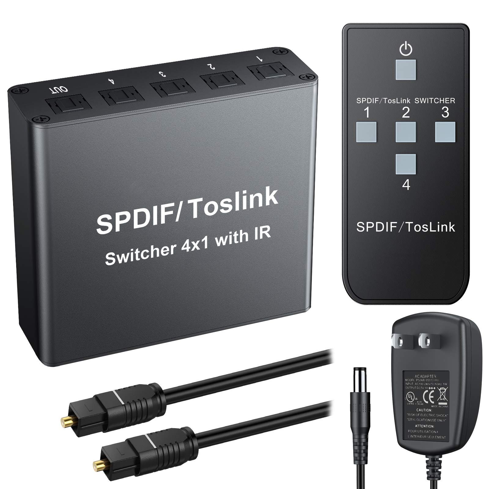 Buy eSynic 4x1 Toslink Switch Digital Optical SPDIF Audio Switcher Box with IR Remote Control