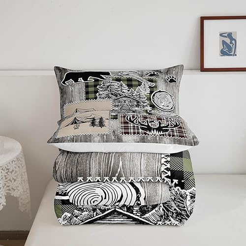 Miniatura 5 de Castle Fairy Juego de edredón de ciervos y cuernos, tamaño individual, juego de ropa de cama con estampado de patas de oso y pinos para niños y