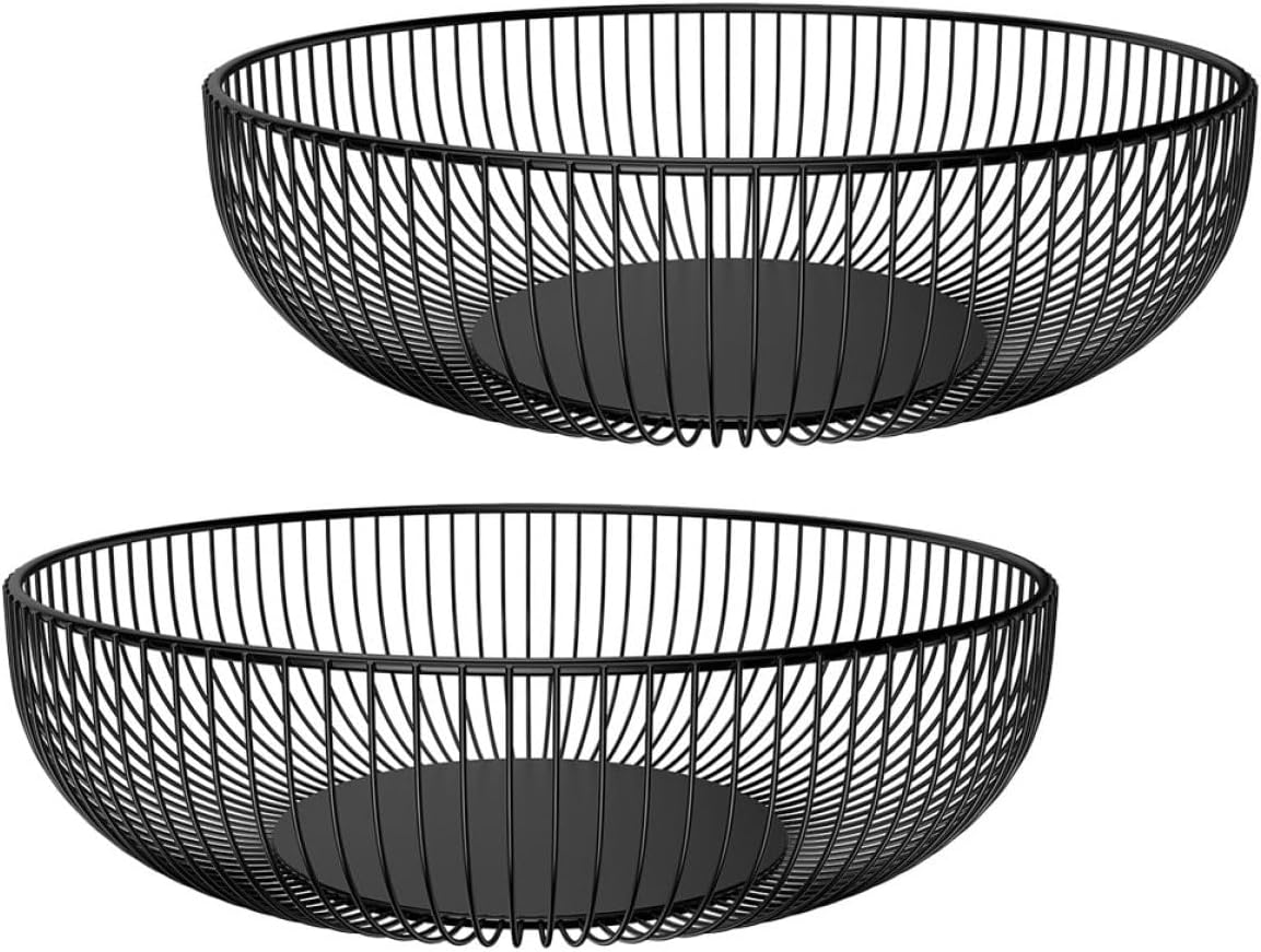 TOYANDONA 2pcs Black Iron Wire Fruit Bowls with Irregular Edges, Vintage Metal Storage Basket Set for Kitchen Countertop Fruit and Snack Organization