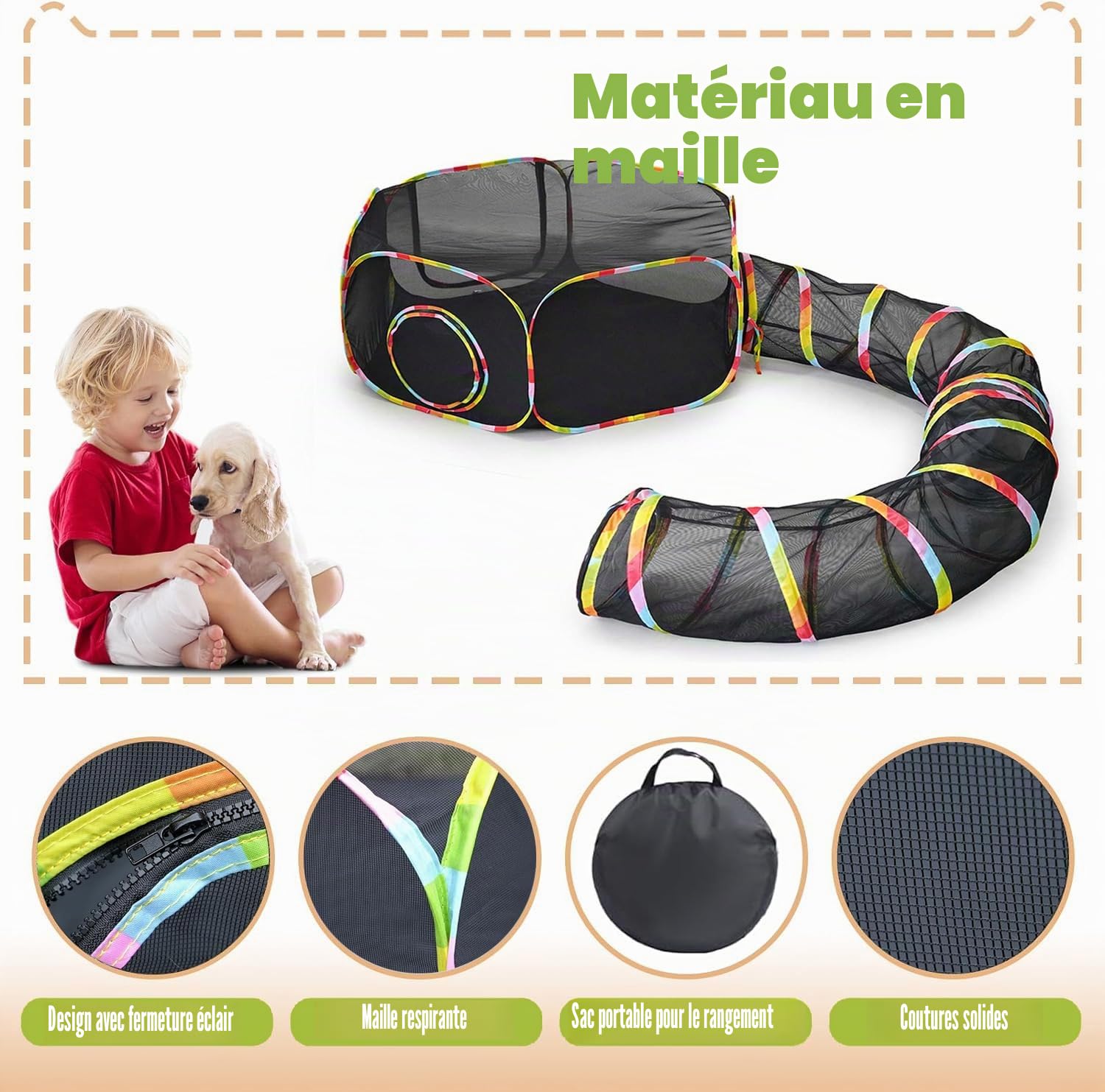 Tunnel pour chat, Accessoire Chat, Enclos d'extérieur Pliable pour Chat, Aire de Jeu, Tunnel pour Lapin, Jouets pour Chat, Chien et Autres Petits Animaux, Convient pour l'Intérieur et l'Extérieur