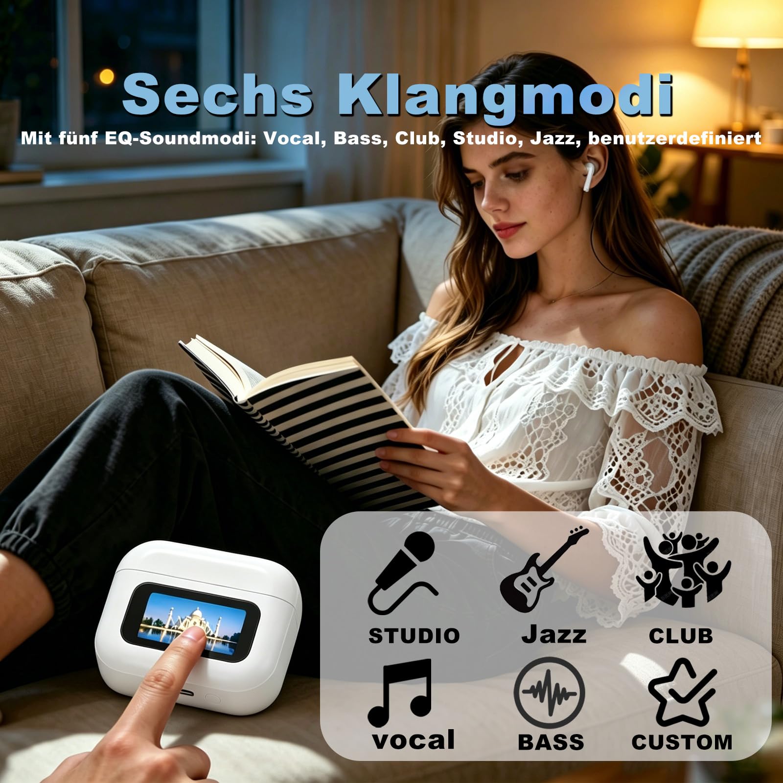 In-Ear Bluetooth Cuffie con Smart Touch Carica & 13 Funzioni, Cuffie senza cavo Bluetooth 5.4 con ANC/ENC Suppressione del rumore-Bianco