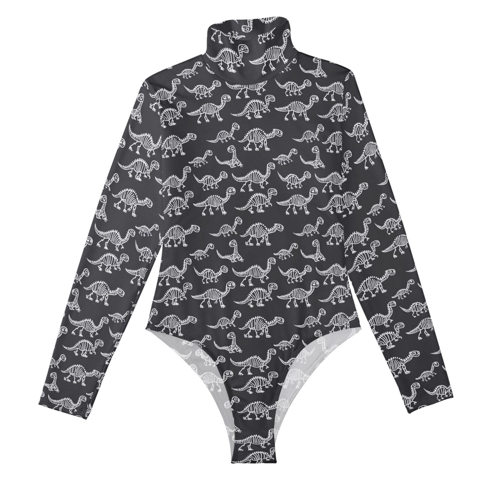 Mono largo negro de esqueleto de dinosaurio para mujer casual 8