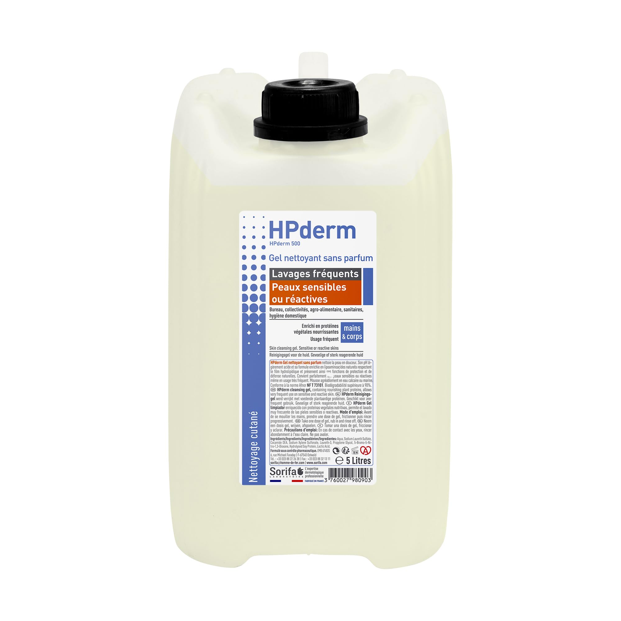 HPderm 500 - Reinigungsgel ohne Parfüm - häufiges Waschen - sensible oder reaktive Haut - 5 Liter Kanister
