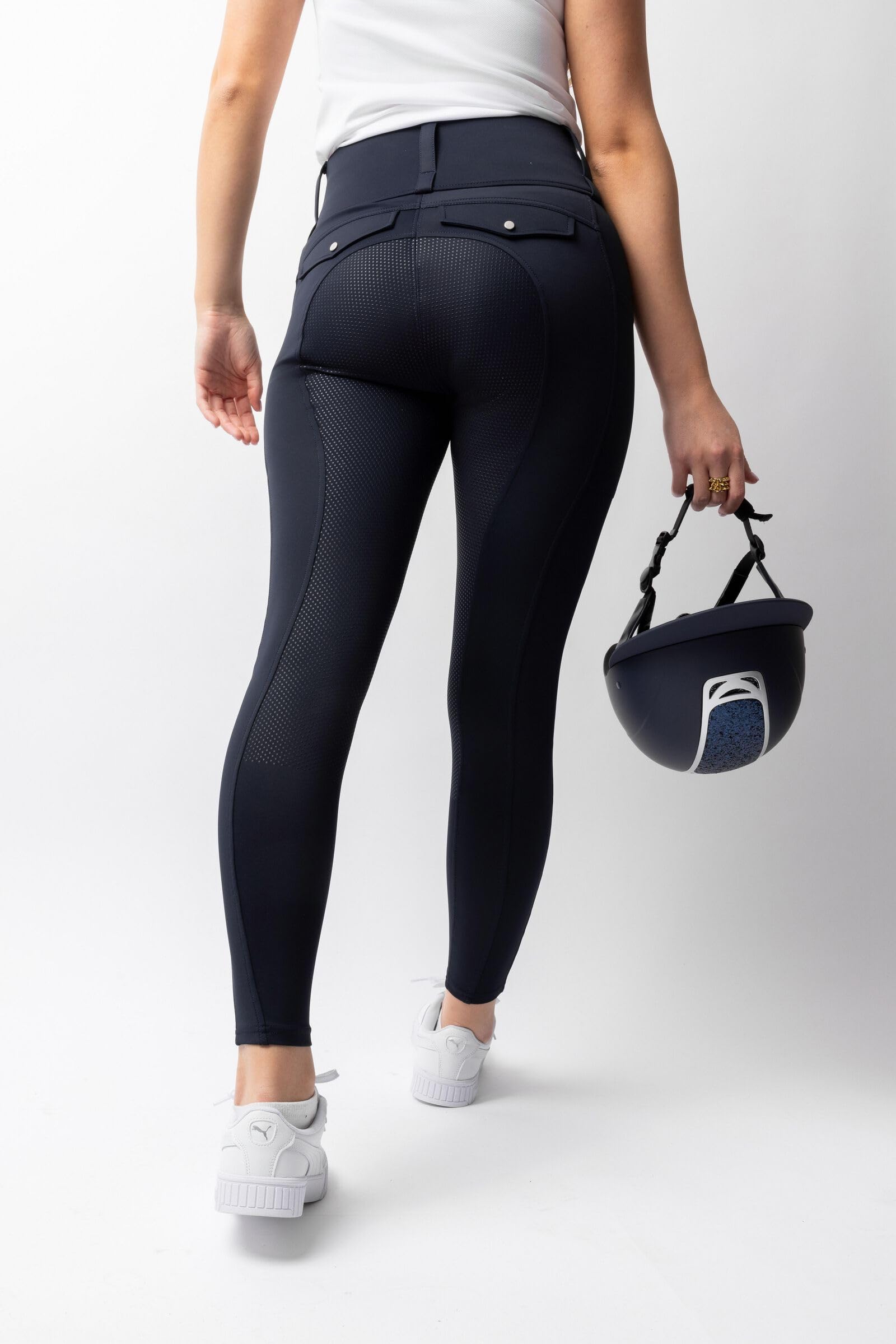HORZE Damen Reitleggings Anya mit Vollbesatz – Atmungsaktive Reithose mit Silikon-Grip, Handytaschen & Gürtelschlaufen – Bequeme & Pflegeleichte Reitleggings für Training & Alltag, blau, 40