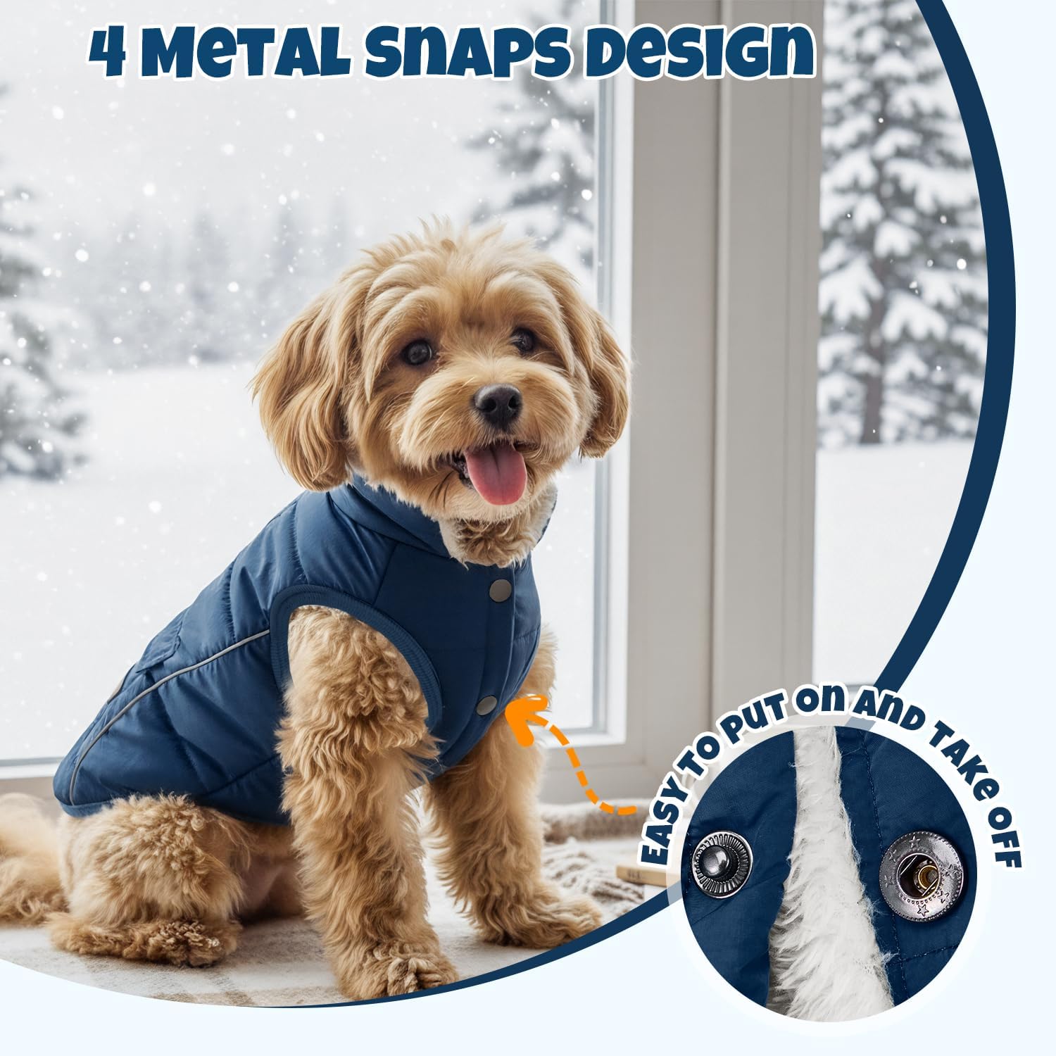 SlowTon Dog Coat - Warm Dog Winter Coat Waterproof, Reflective Winter Jacket with Pocket, Puppy Fleece Vest Pet Apparel Cold Weather Clothes for Small Medium Large Dogs Boy Girl (Navy M)