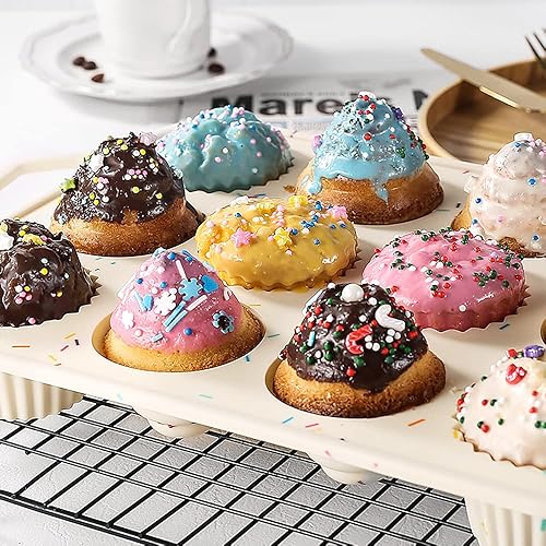 Miniatura 3 de Antetek A-XINTONG - Bandeja antiadherente de silicona para hornear cupcakes con agarres ergonómicos, 12 tazas de molde para magdalenas con núcleo de