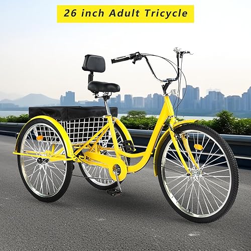 Miniatura 2 de Triciclo para adultos de 26 pulgadas, bicicleta de 7 velocidades y 3 ruedas para mujeres, hombres y personas mayores, triciclo de crucero con cesta