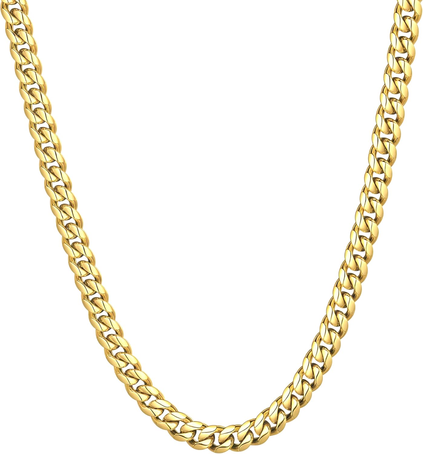 ChainsHouse Miami Cuban Link Chain Necklace for Men, 4.8mm/6mm/10mm/14mm Width, 14K Gold Plated/Stainless Steel/Black Mens Chunky Hip Hop Necklace Curb Chains, 14"-30" Length, Come Gift Box
