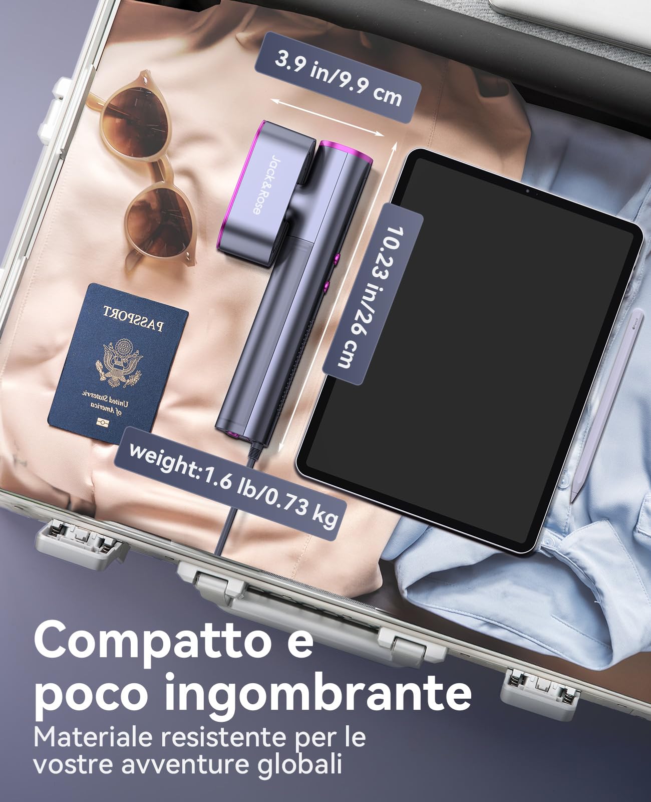 Ferro da stiro da viaggio, 100-240 V Doppia tensione Steamer, 1000W Vapore grande 22 g/min Ferro da Stiro Portatile, 15s rapido riscaldamento per il Global viaggio