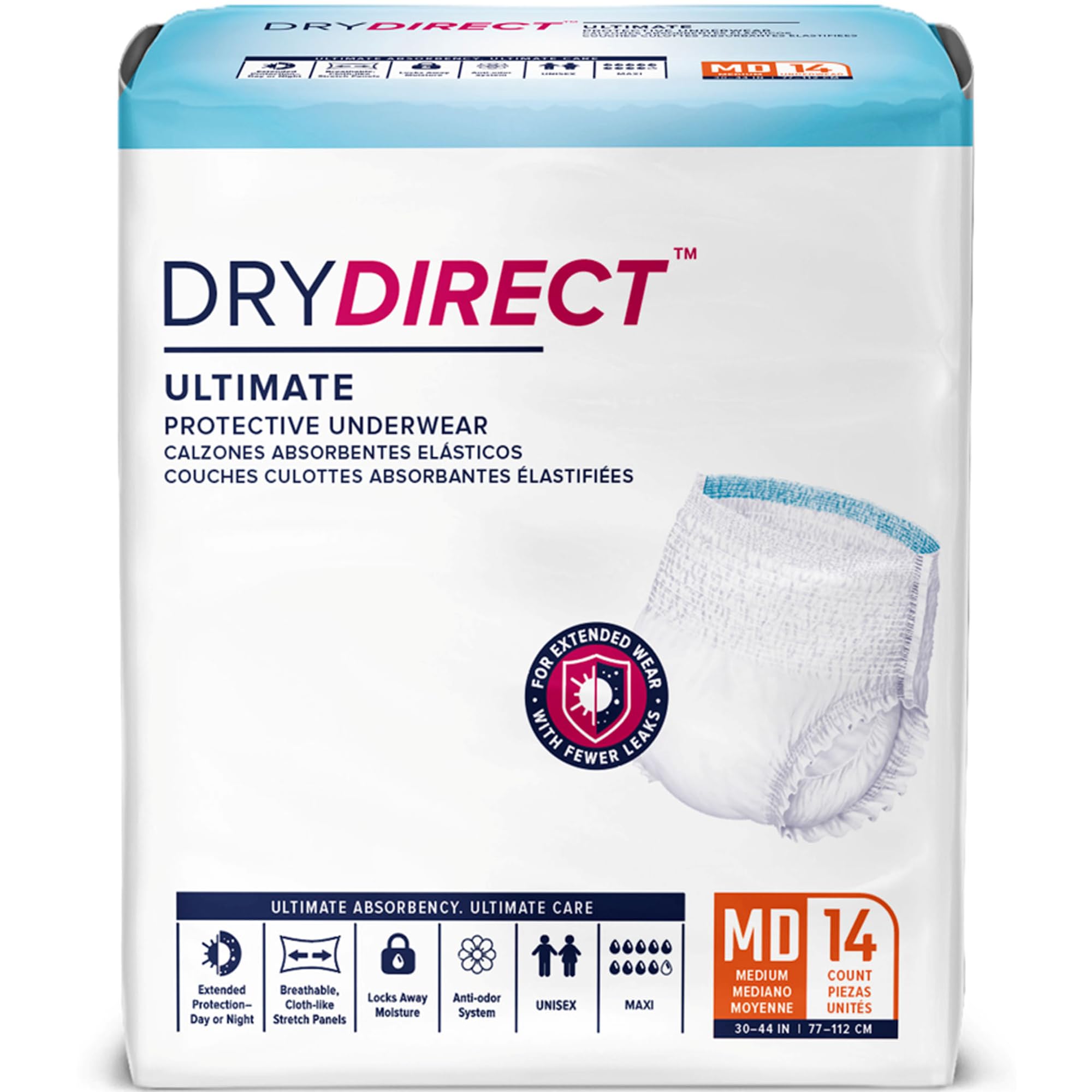 Dry Direct Ultimate Protective Underwear, Soft Cloth-Like Adult Diapers, Max Absorbency Disposable Incontinence Protection - Medium (Pack of 14)
