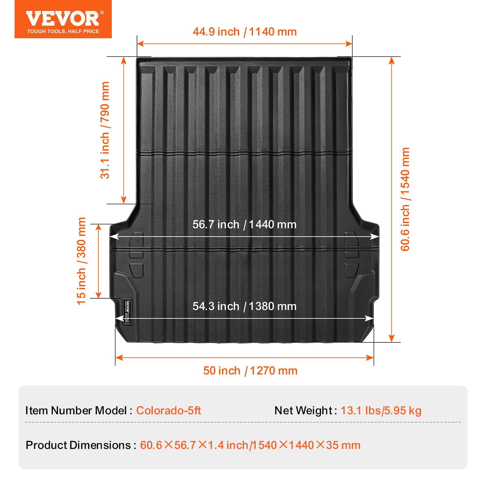 VEVOR Tappetino per Cassone di Camion, Compatibile con Chevrolet Colorado/GMC Canyon 2023-2024, Tappetino per Cassone Resistente per Cassoni da 152,4 cm per Protezione in Tutte Condizioni Atmosferiche