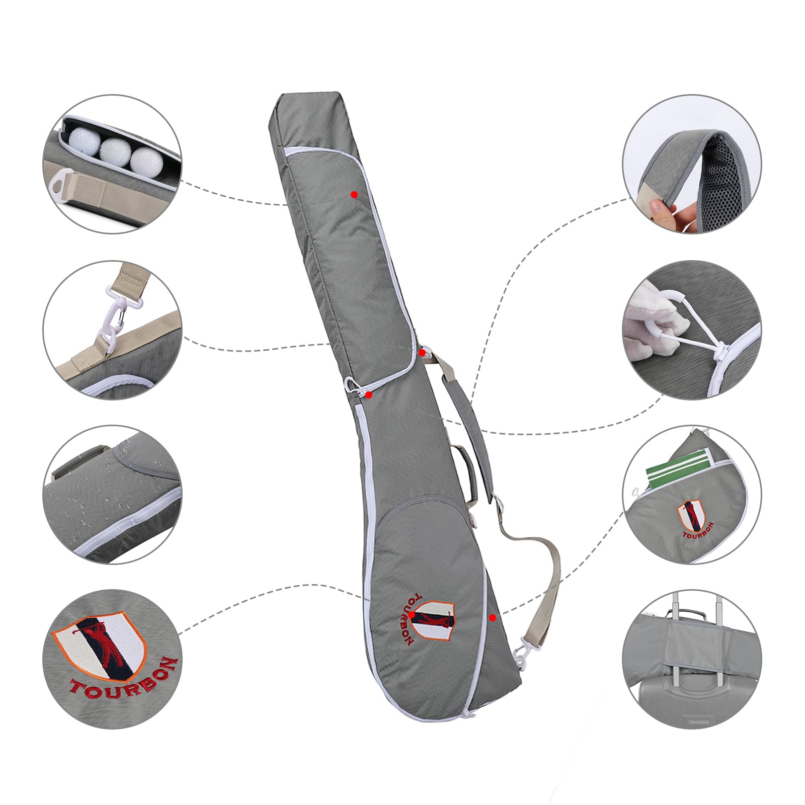 TOURBON Tragbare Golftasche aus Nylon, leicht, Sonntags-Tragetasche, faltbar, für Golfschläger/Reisen