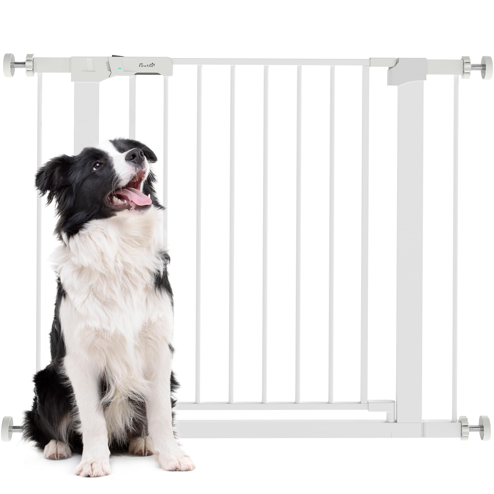 PawHut Türschutzgitter Treppenschutzgitter mit Verlängerung Türgitter ohne Bohren Treppengitter für Breiten 76-97 cm Stahl Weiß