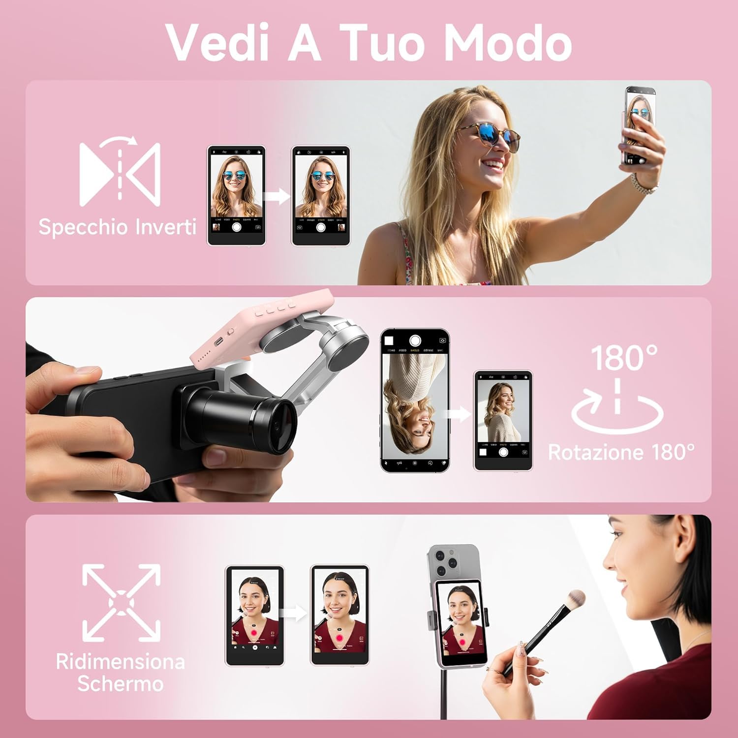 SYNCO XView Vlog Selfie Monitor Schermo 4K per iPhone e Android, Wireless Magnetico Telecamera Posteriore Phone Monitor con Gamma 164FT, Batteria 3H, Altoparlante Integrato per Youtube TikTok (Rosa)