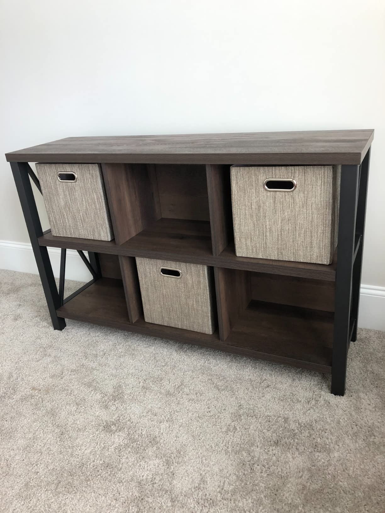 32/mo Finance FATORRI Rustic 6 Cube Storage Organizer with Shelf, Wood and Metal Cubby