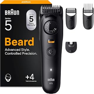 Braun Men's Beard Trimmer Series 5 BT5520, Black | Waterproof, Rechargeable Battery, Wireless, 40 Lengths, Ultra Sharp Bla...