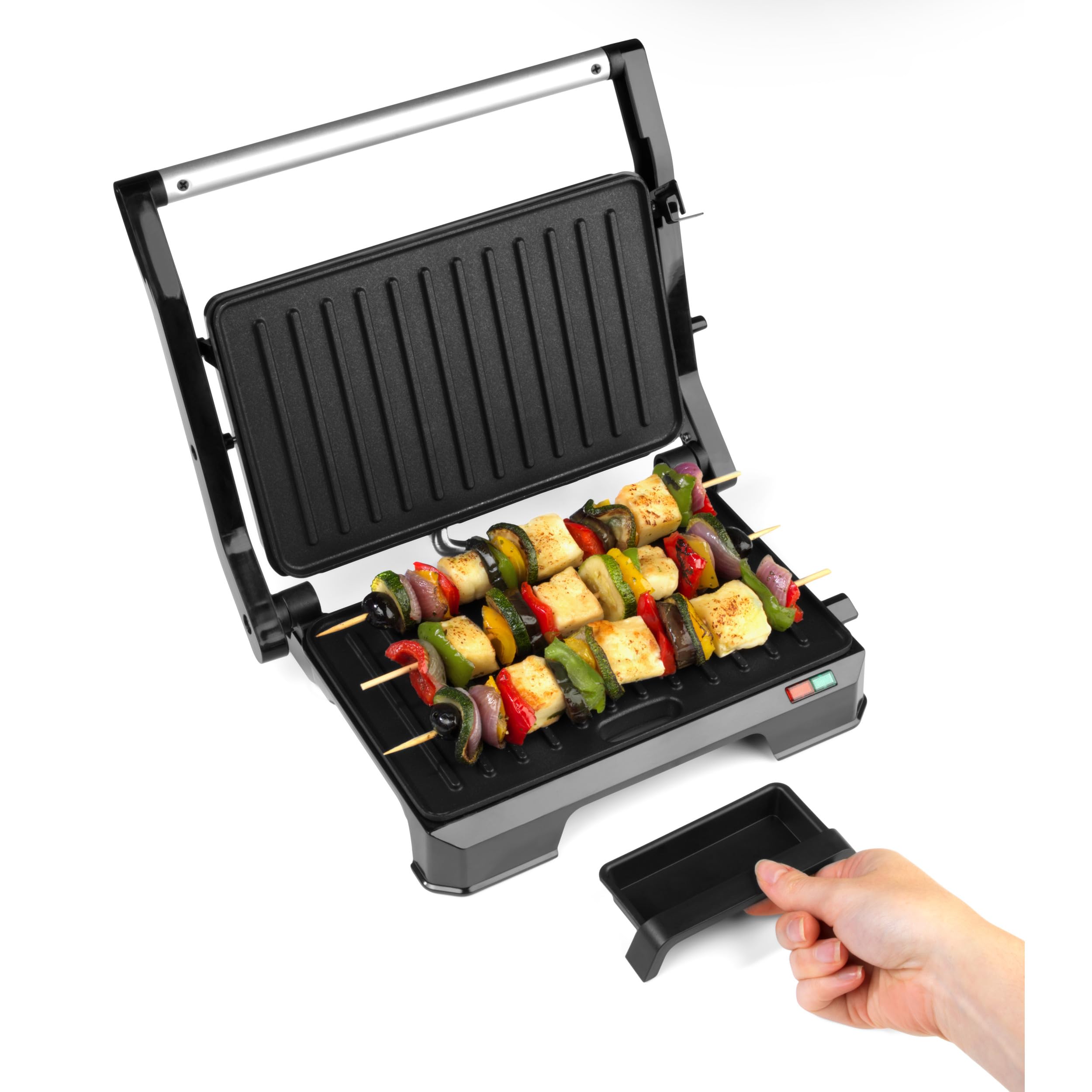 Progress EK5854P Grill elektryczny 2 w 1 – opiekacz do panini, nieprzywierajace plyty, dwie powierzchnie opiekania, bez oleju, wyjmowana tacka ociekowa, latwe czyszczenie, uchwyt Cool-Touch, 850 W